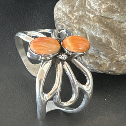 Butterfly Orange Spiny Oyster Navajo Sterling Silver Cuff Bracelet 18571