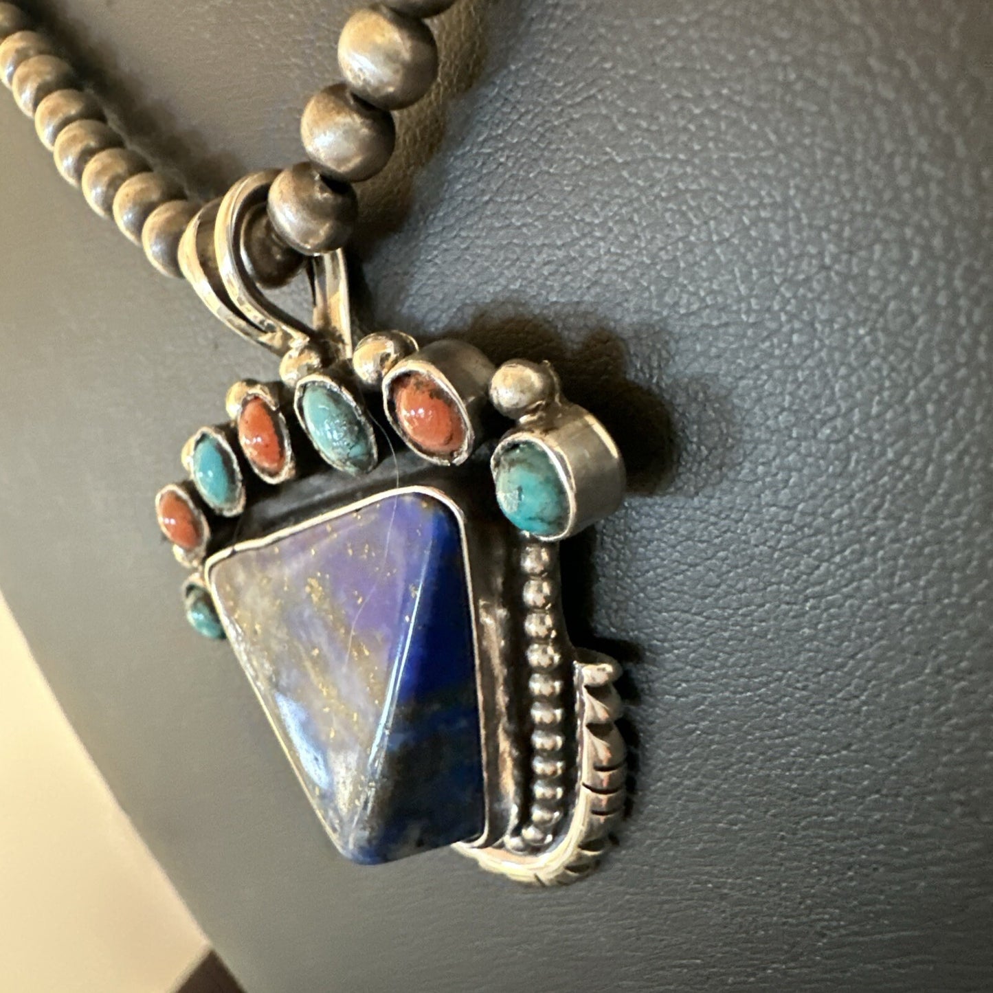 Blue Lapis Cluster Pendant Navajo Sterling Silver Beads Necklace 20" 18753