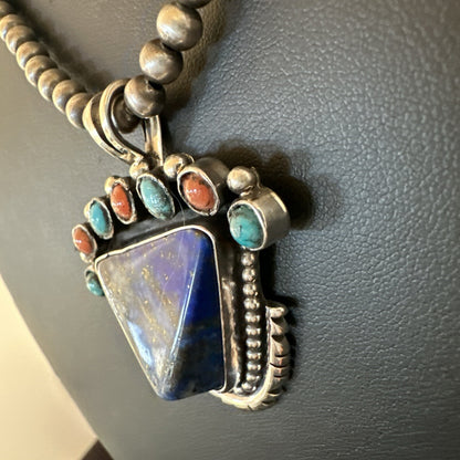 Blue Lapis Cluster Pendant Navajo Sterling Silver Beads Necklace 20" 18753