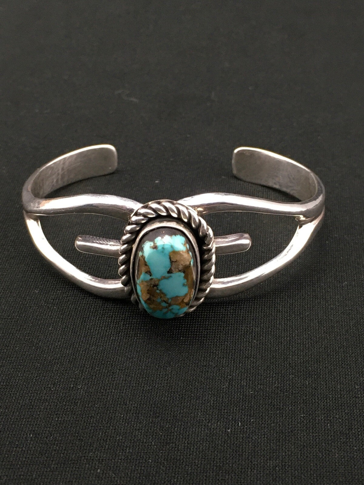 Native American Turquoise Navajo Sterling Silver Cuff Bracelet 04745