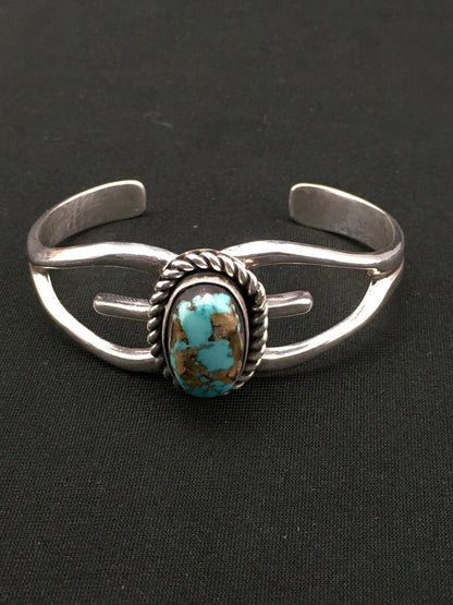 Native American Turquoise Navajo Sterling Silver Cuff Bracelet 04745