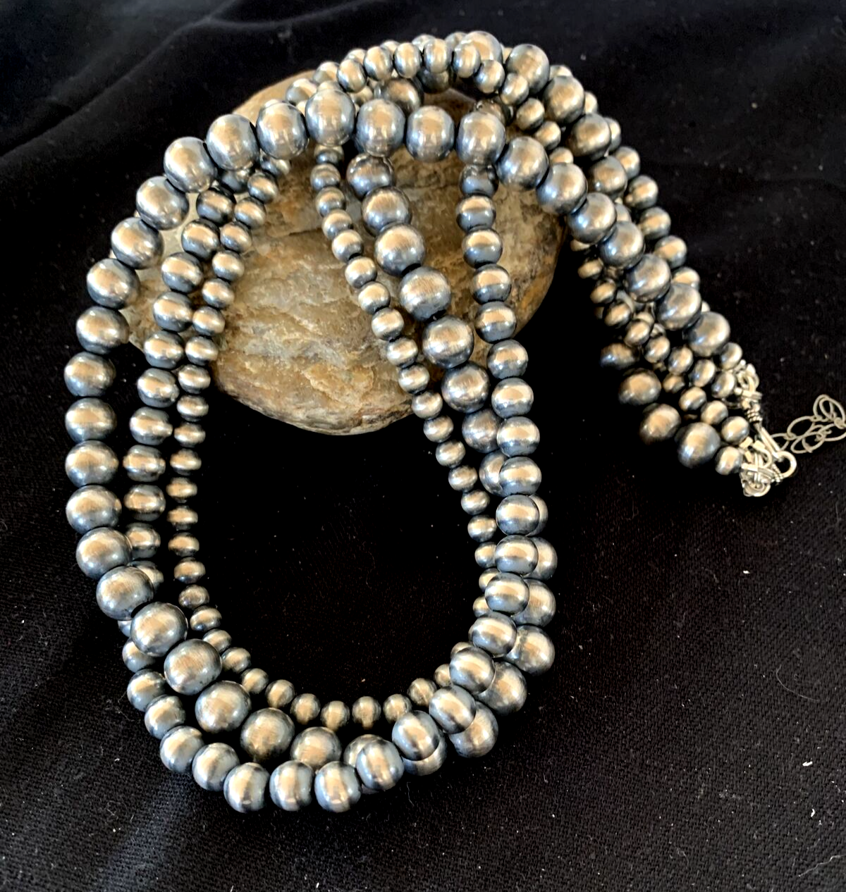 Native American Navajo Pearls Graduated 3 Strands Sterling Silver Necklace 25”