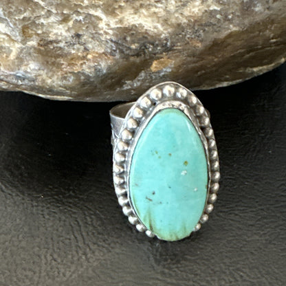 Navajo Sterling Silver Blue Green Turquoise Adjustable Ring Sz 10 18769