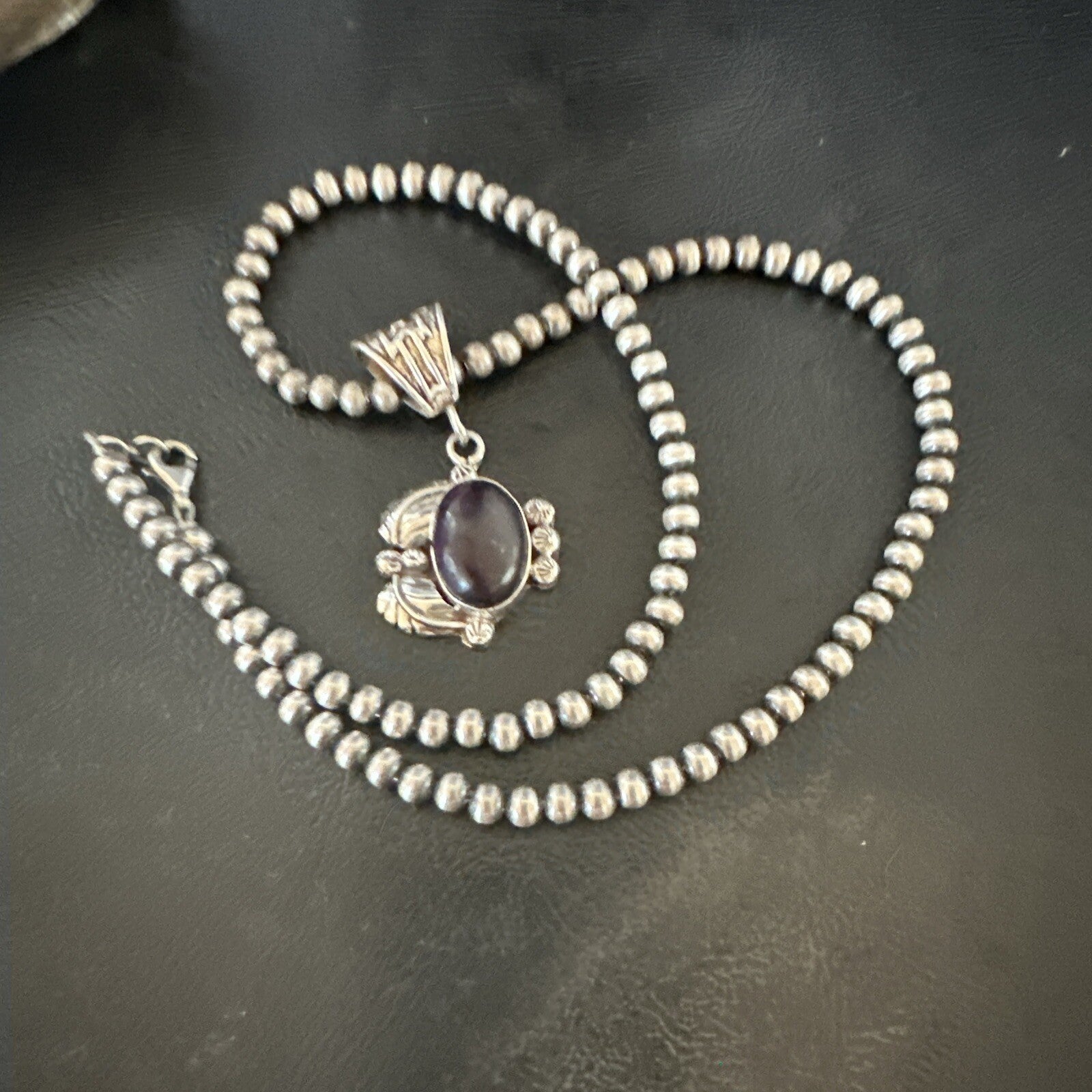 Purple Stone Pendant Navajo Pearls Sterling Silver Necklace 20” 18046
