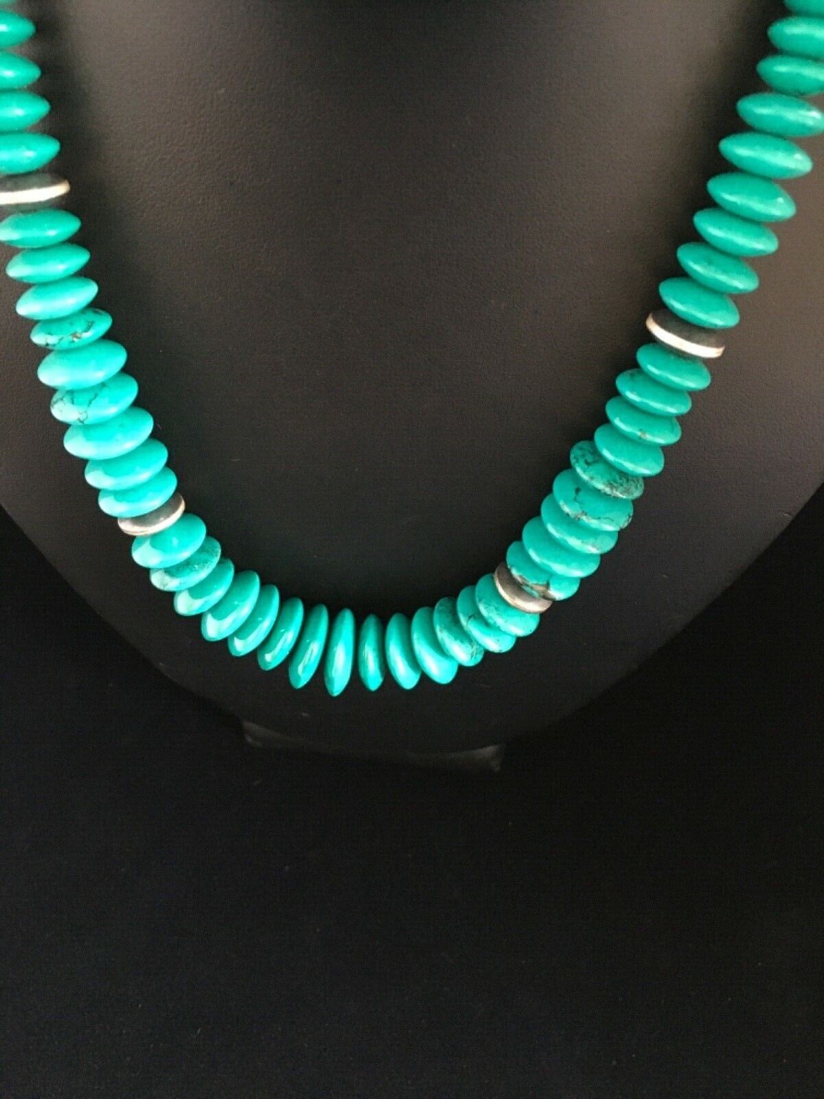 Navajo Teal Blue Turquoise Necklace Sterling Silver 18" Handmade 1730