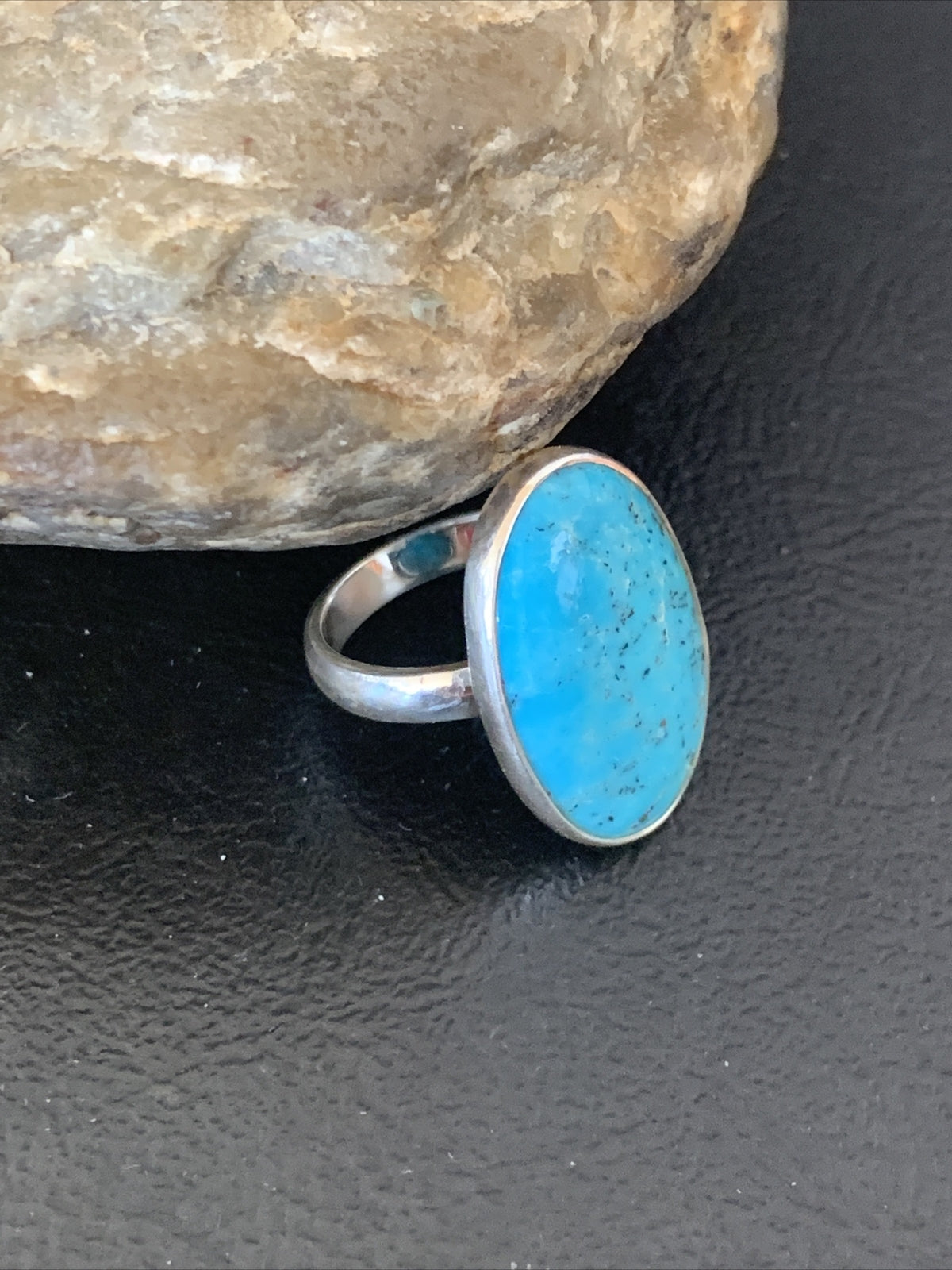 Womens Blue Kingman Turquoise Navajo Sterling Silver Ring Size 7.5 11616