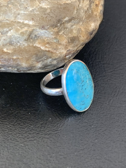 Womens Blue Kingman Turquoise Navajo Sterling Silver Ring Size 7.5 11616