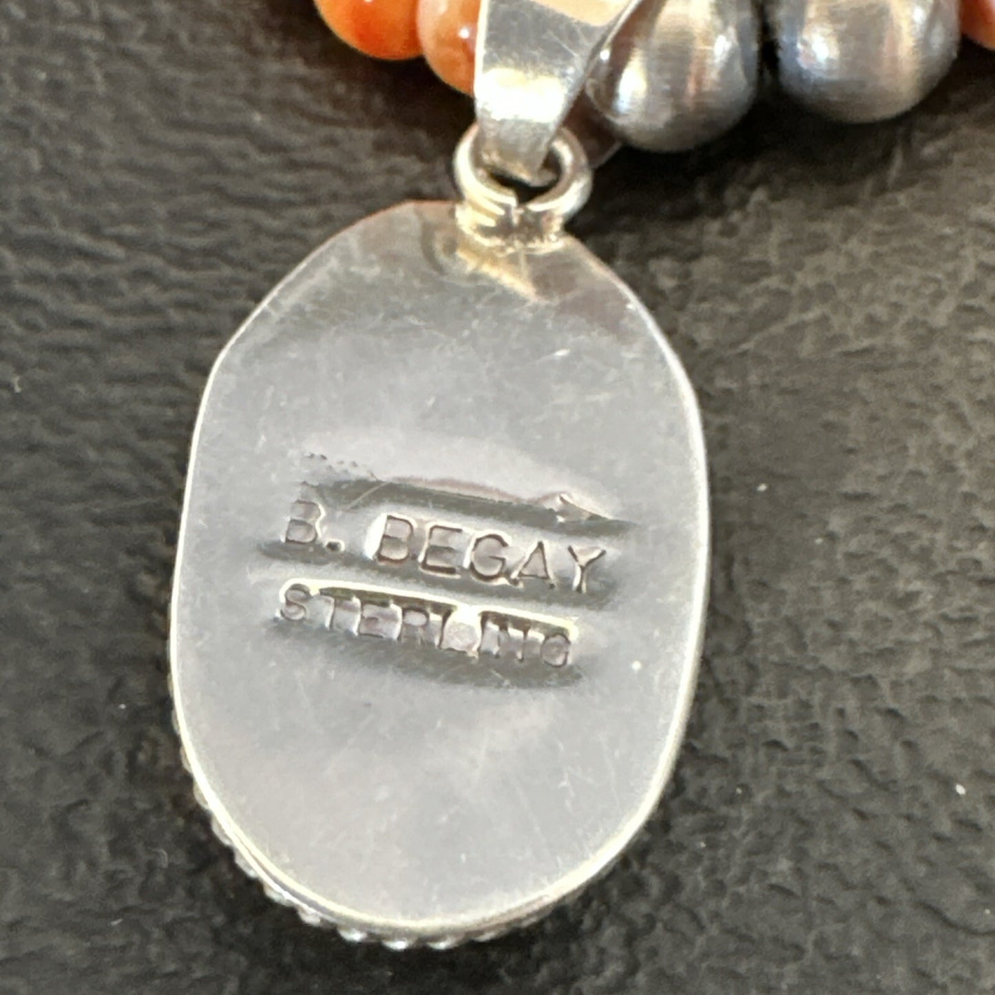 Orange Spiny Oyster Navajo Pearls Sterling Silver  Necklace Pendant 18679