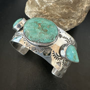 XL Men's Blue Green Turquoise Navajo Cuff Bracelet 8" | Sterling Silver | Authentic Native American Handmade | 19505