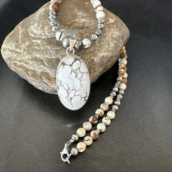 Men's Women's Wild Horse Turquoise Pendant Navajo Necklace | Sterling Silver | Authentic Native American Handmade | 19538
