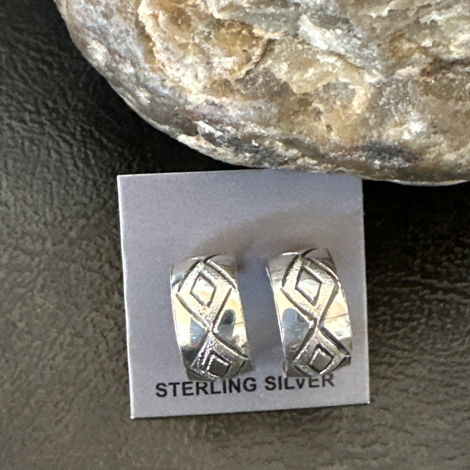 Children Girls Navajo Sterling Silver Stamped Handmade Earrings 0.25" 18635