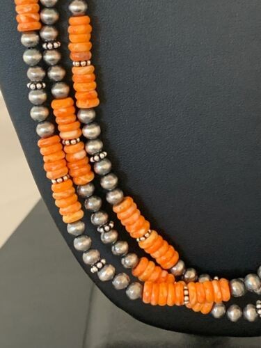 Native American Spiny Oyster 3 Strand Navajo Pearls Necklace 4711