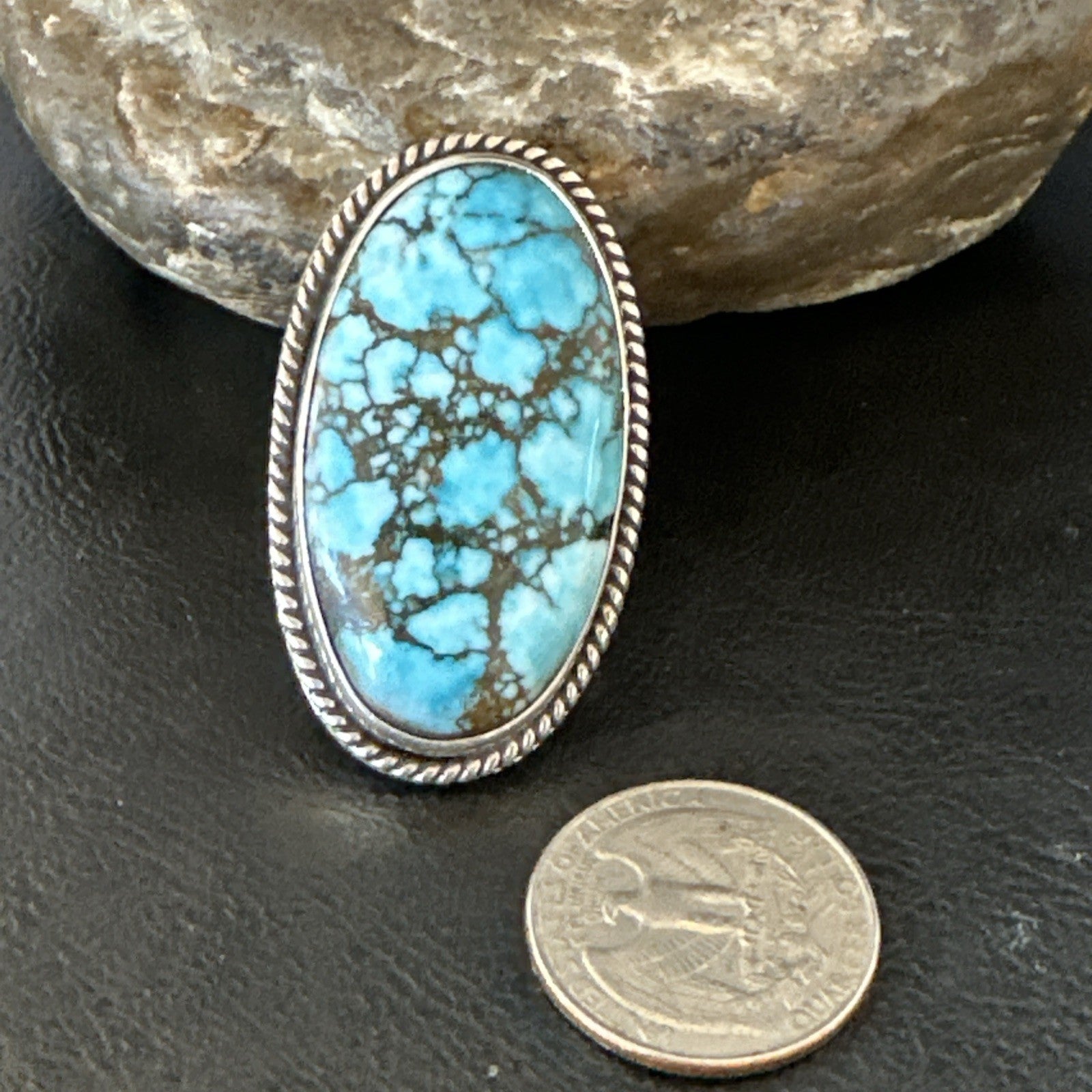 Handmade Navajo Sterling Silver  Blue Kingman Turquoise Ring Size 9.75 19623