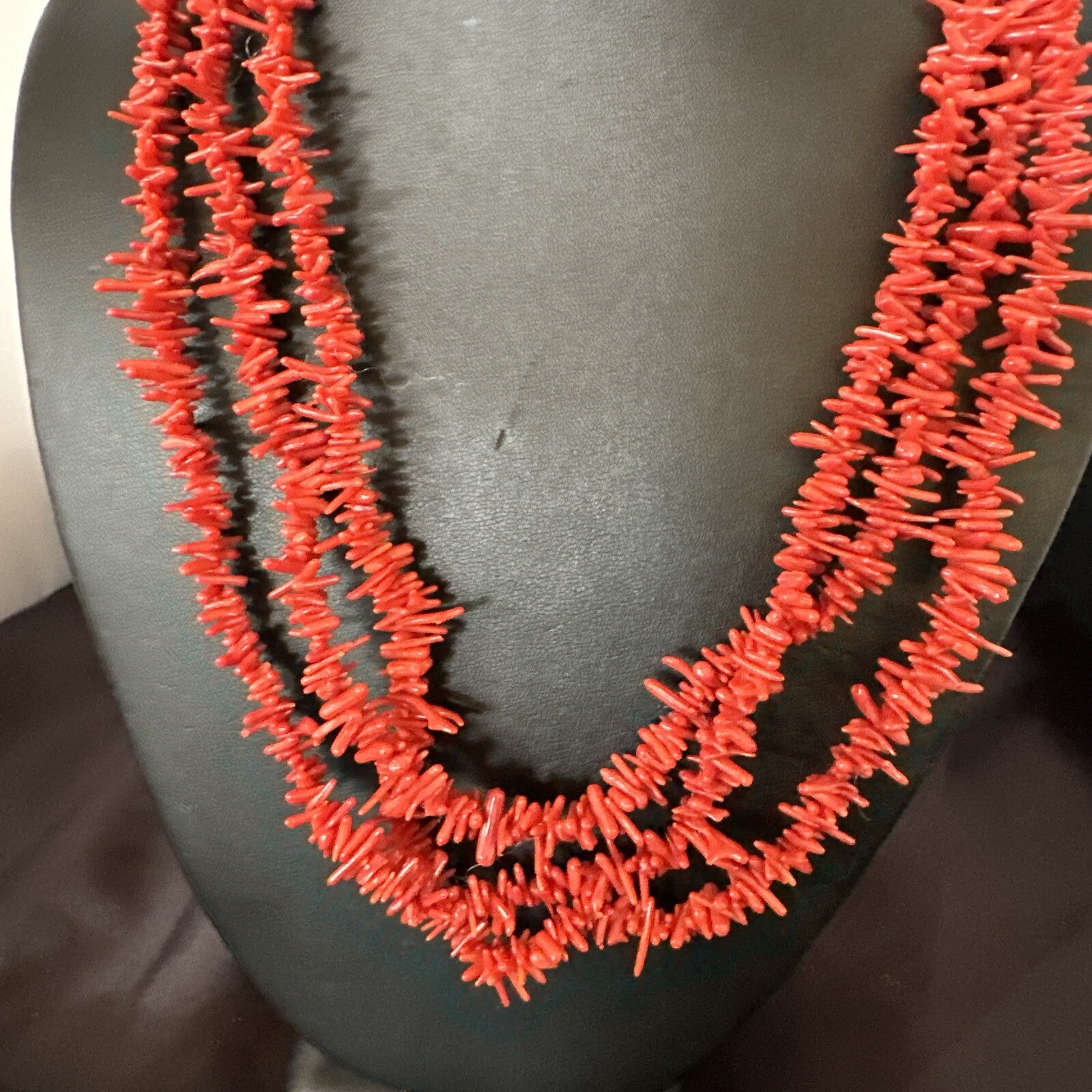 Navajo Indian 3S Red Natural Branch Coral Sterling Silver Necklace 17710
