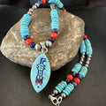 Multicolor Turquoise Coral Navajo Inlay Pendant Necklace | Sterling Silver | Authentic Native American Handmade | 19645