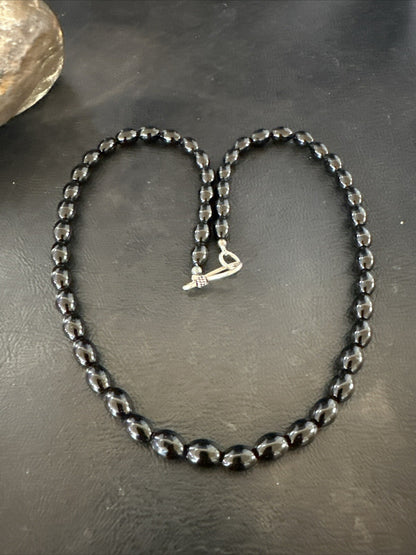 Mens Women Melon Beads Black Onyx Navajo Sterling Silver Necklace 18” 17921