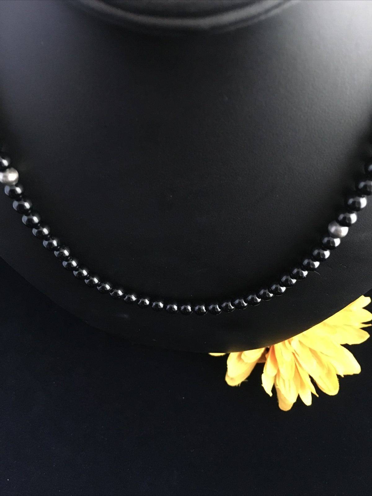 Black Onyx Navajo Sterling Silver Necklace 18” 10026