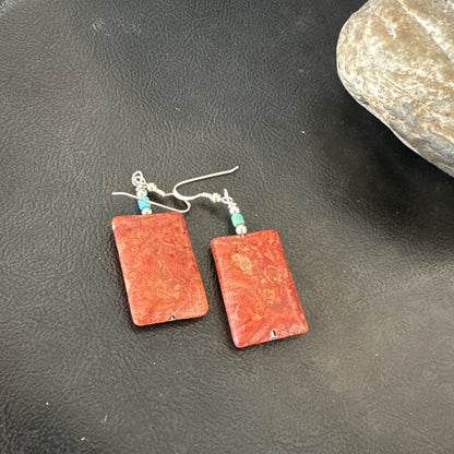 Apple Sponge Coral Southwestern Sterling Silver Earrings 1.5” 18838