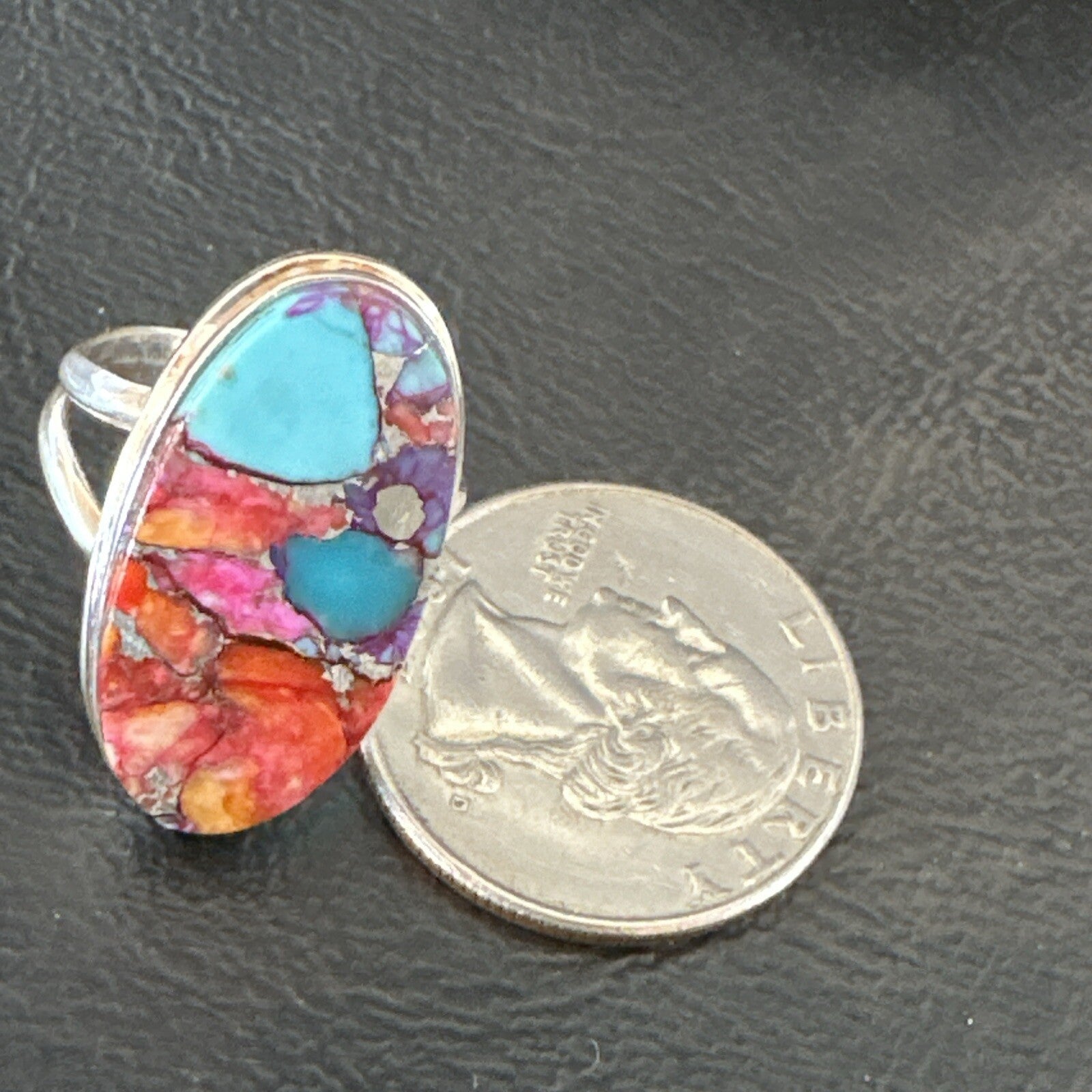 Blue Turquoise Spiny Oyster Navajo Sterling Silver Ring Size 7 18215