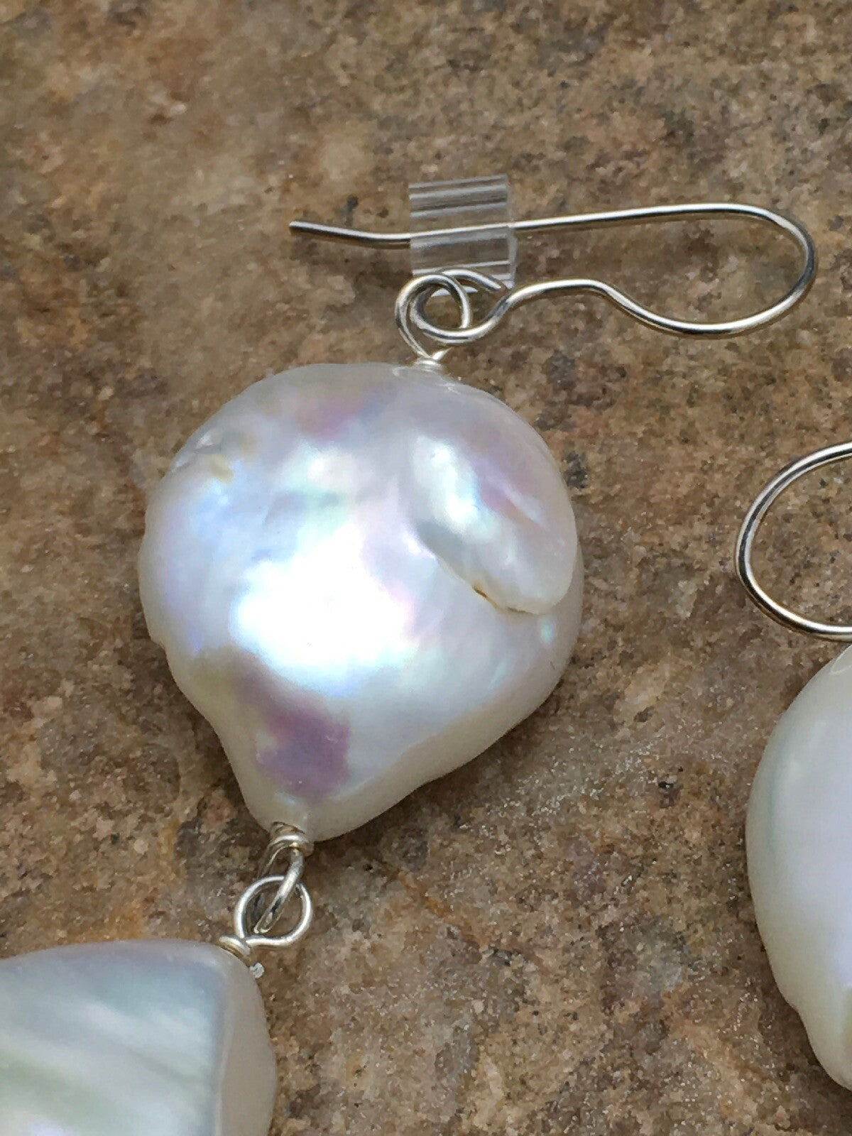 Beautiful White Sterling Silver Freshwater Pearl Dangle Earrings 1.5" 03078