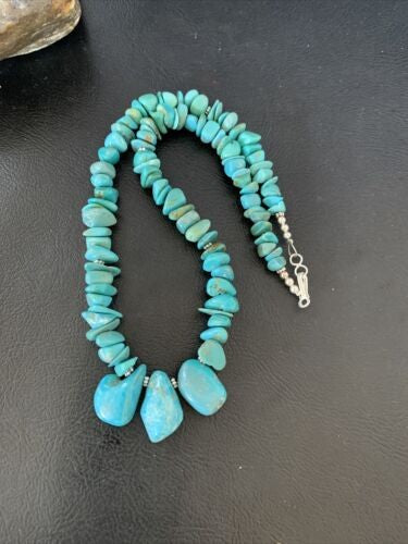 Navajo Blue Green Turquoise Necklace Sterling Silver 16" Handmade 12914