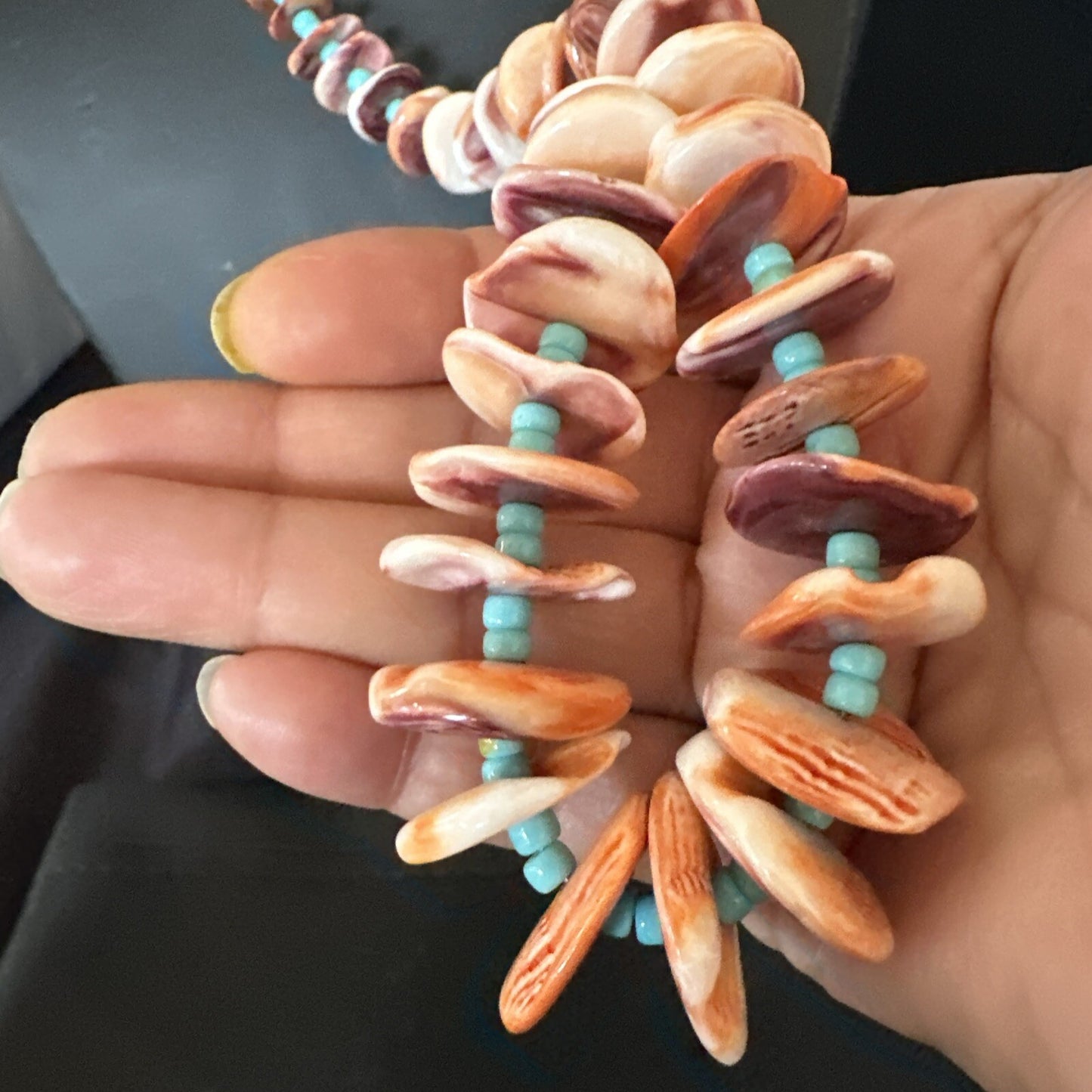 Orange Spiny Oyster Blue Turquoise 26� Navajo Sterling Silver Necklace 17949