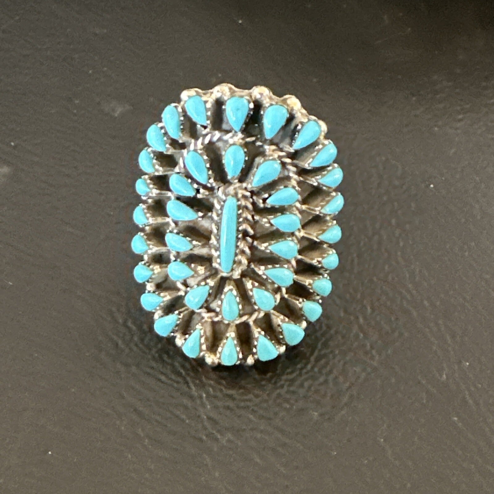Blue Turquoise Navajo Sterling Silver Cluster Ring Adjustable Size 7 15706