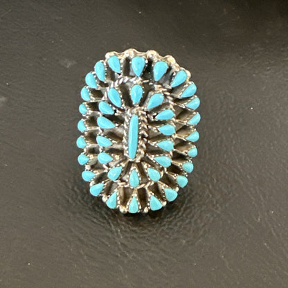 Blue Turquoise Navajo Sterling Silver Cluster Ring Adjustable Size 7 15706