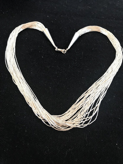 Liquid Silver Heishi 30 Strands Sterling Silver Tube Beads 17" Necklace 03698
