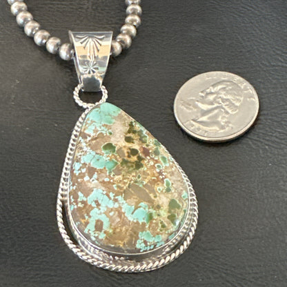 Mens Women Navajo Sterling Silver Green Royston Turquoise Necklace Pendant 18051