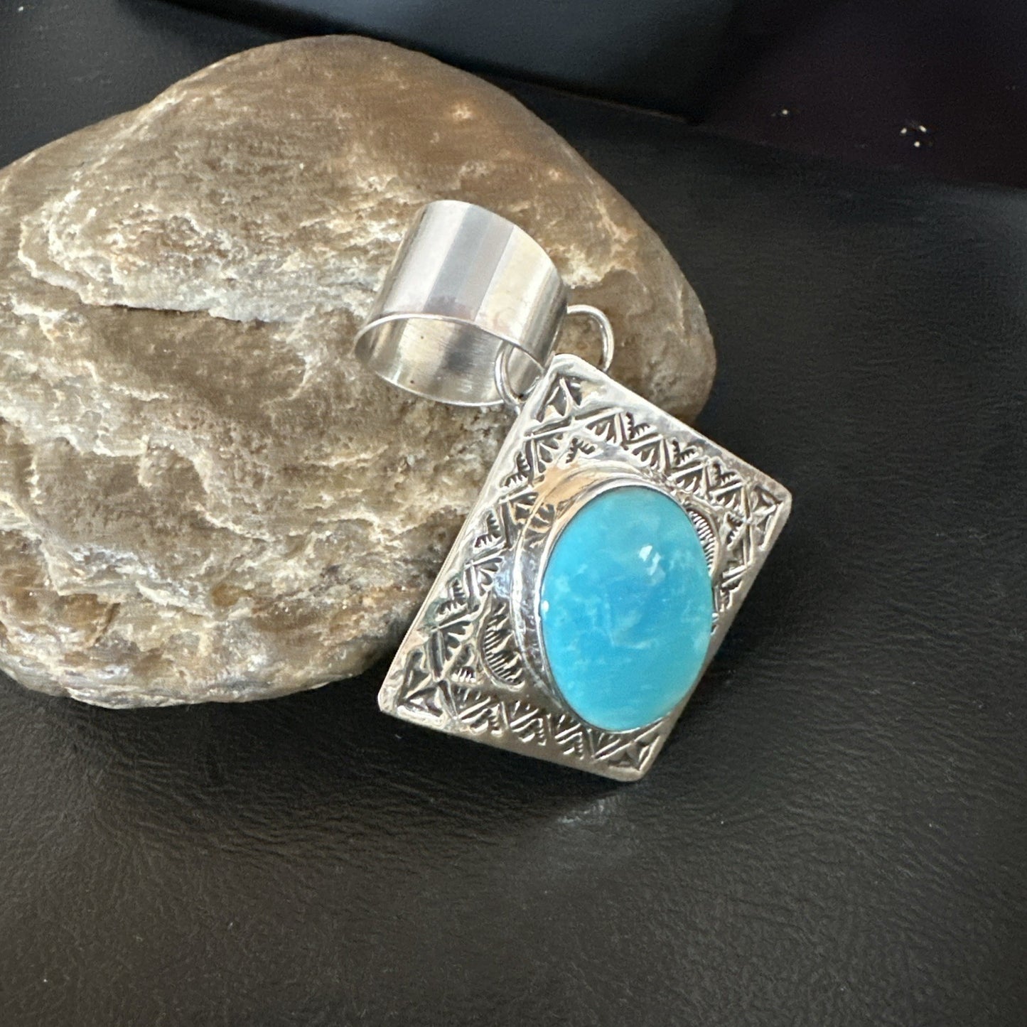 Men Women Blue Kingman Turquoise Pendant Navajo Sterling H Joe 19518
