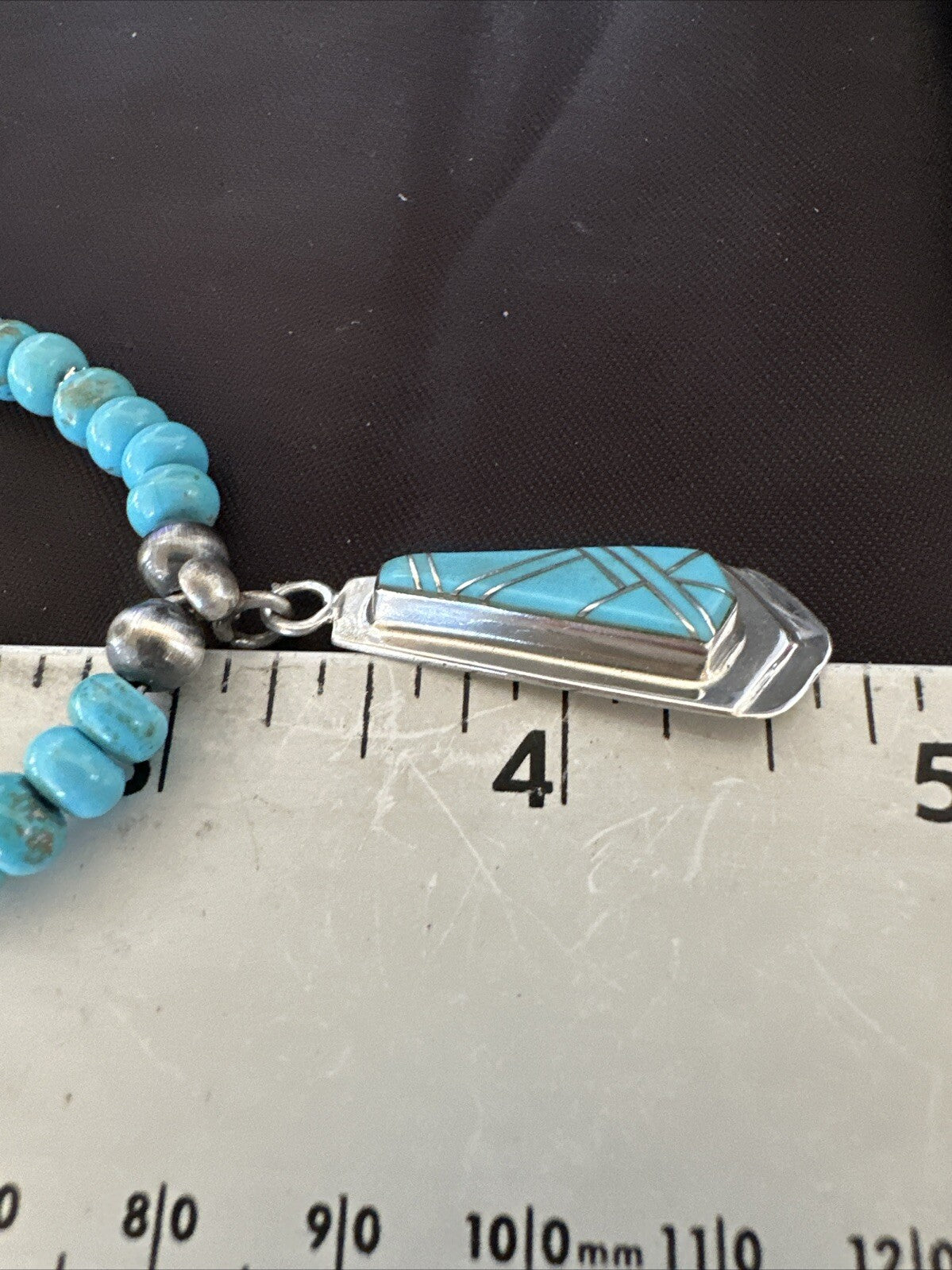 Inlay Blue Kingman Turquoise Pendant Navajo Sterling Silver Necklace 21" 18380