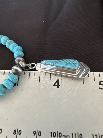 Inlay Blue Kingman Turquoise Pendant Navajo Sterling Silver Necklace 21" 18380