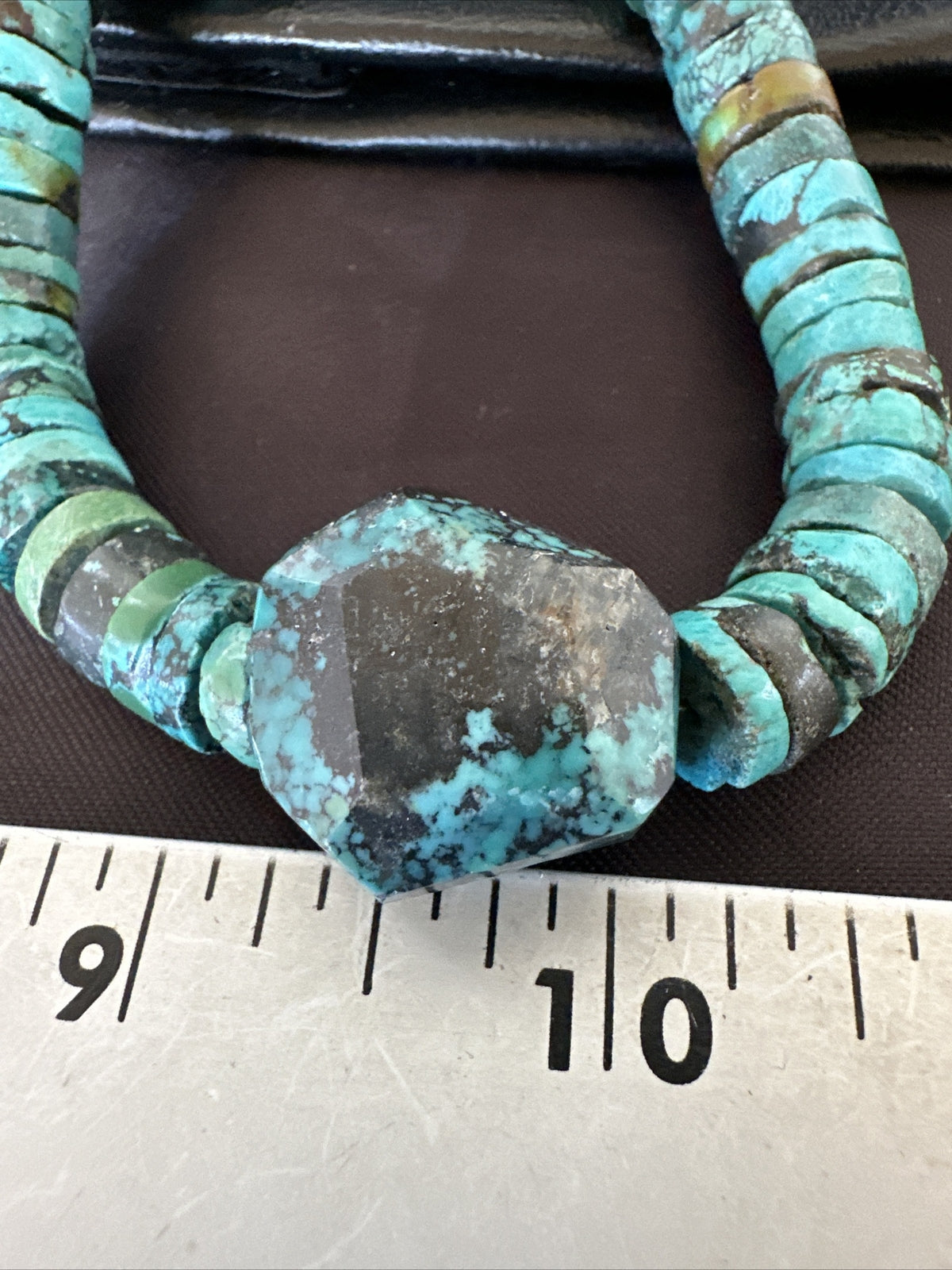 Native Turquoise Nugget Heishi Bead Navajo Sterling Silver Necklace 17745
