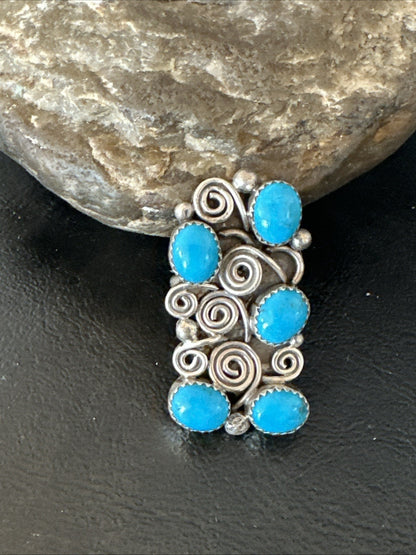 Navajo Blue Kingman Turquoise Ring MultiStone Cluster Sz 8 19801