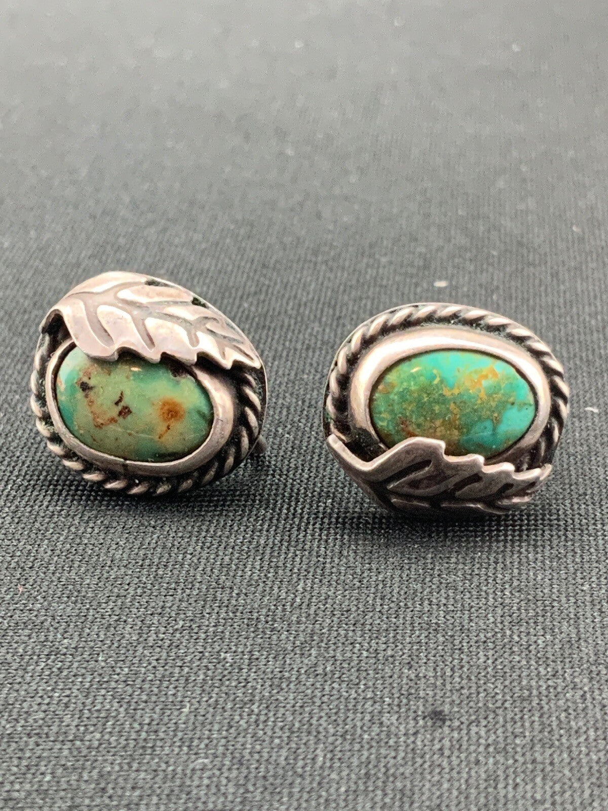 Green Turquoise Navajo Sterling Silver Cuff Link 0.5” 04476