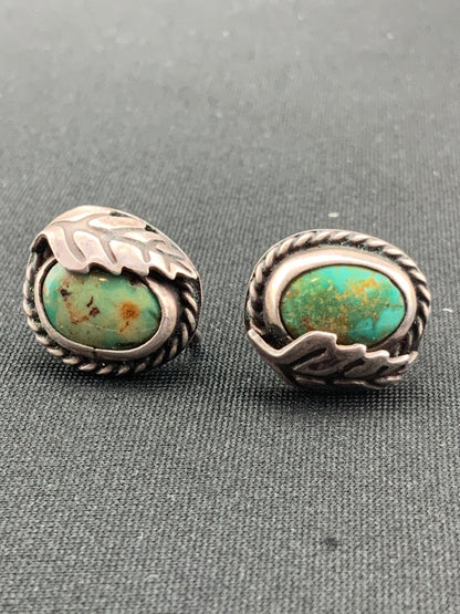 Green Turquoise Navajo Sterling Silver Cuff Link 0.5” 04476