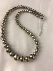 Hand Stamped Bench Navajo Pearls Graduated Bead Necklace 19" | Sterling Silver | Authentic Native American Handmade