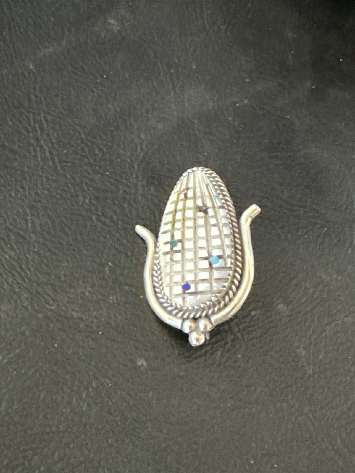 CORN INLAY Turquoise White MOP Spiny Zuni Sterling Silver Pin Pendant 17849