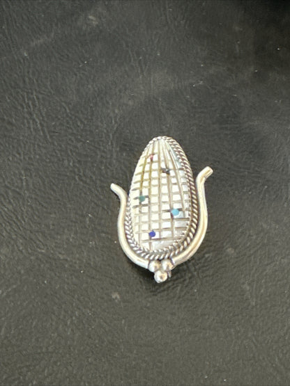 CORN INLAY Turquoise White MOP Spiny Zuni Sterling Silver Pin Pendant 17849