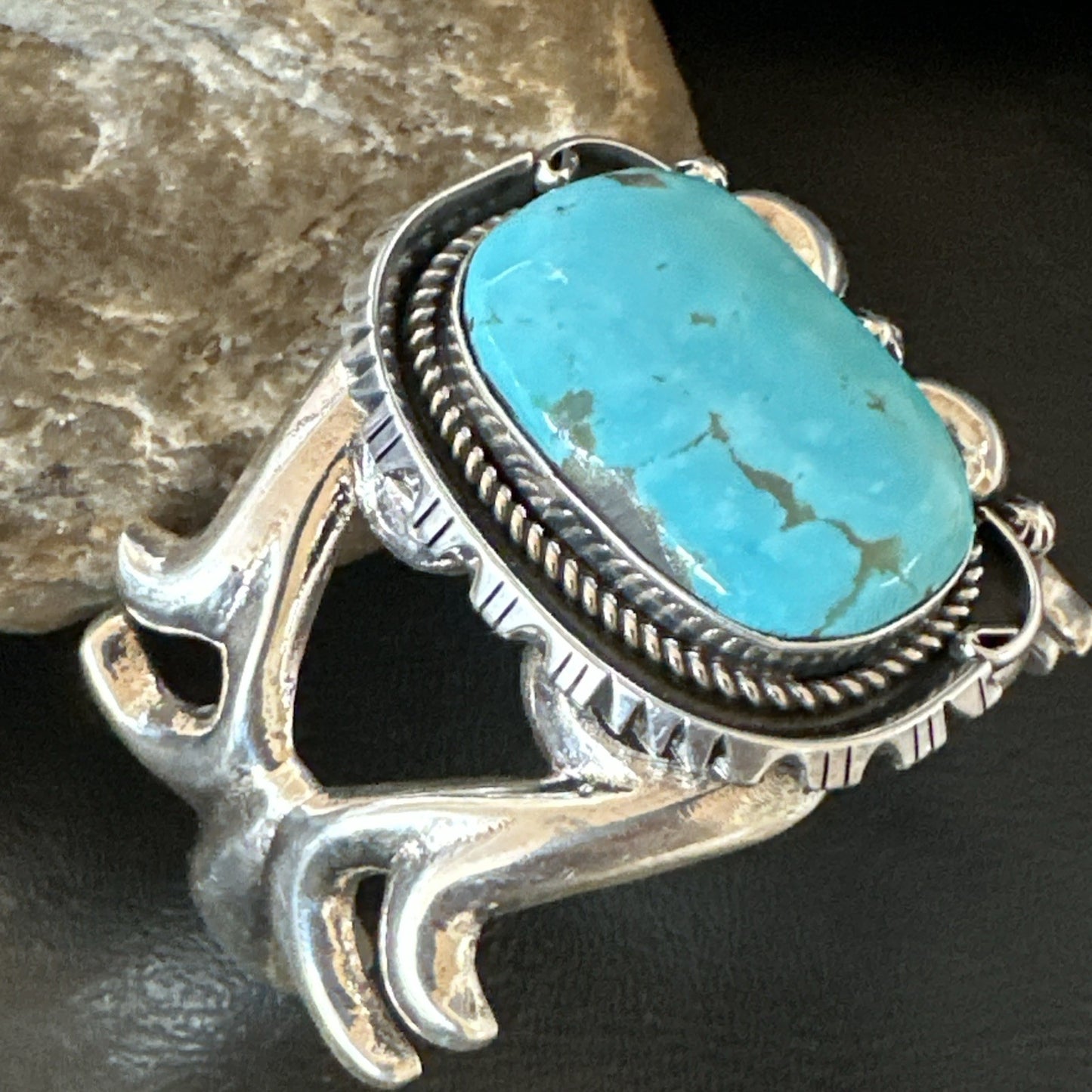 Tufa Women Blue Kingman Turquoise Navajo Sterling Silver Cuff Bracelet 19351