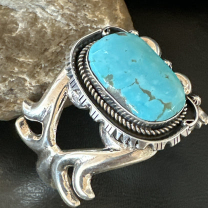 Tufa Women Blue Kingman Turquoise Navajo Sterling Silver Cuff Bracelet 19351