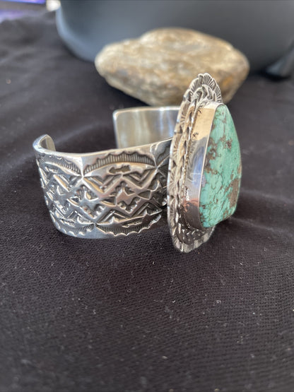 Mens Kingman Turquoise Navajo Sterling Silver Cuff Bracelet 01288
