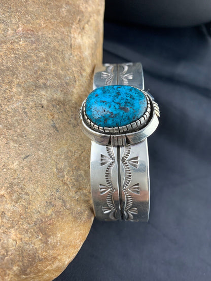 Native American Mens Blue Turquoise Navajo Sterling Silver Bracelet 03284