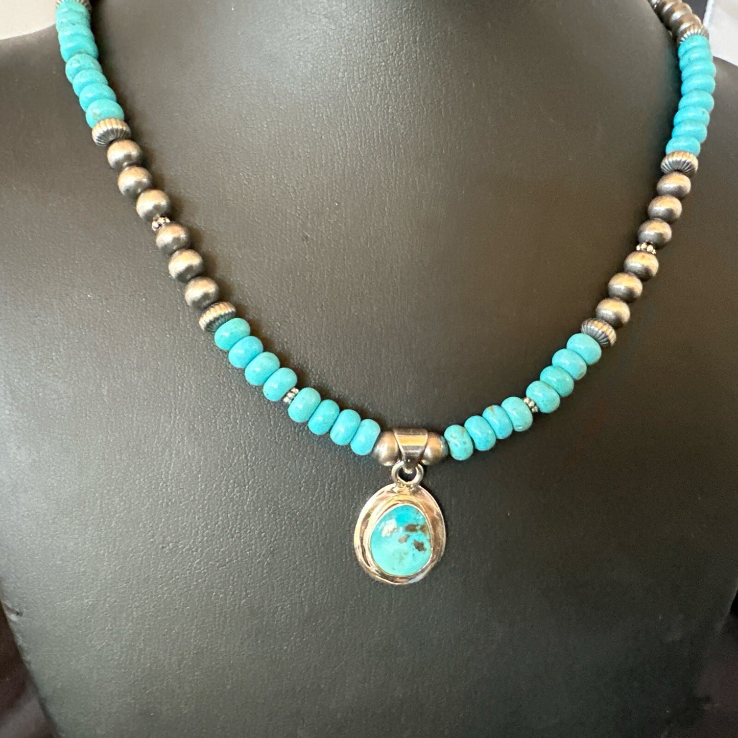 WoMens Blue Kingman Turquoise Pendant Navajo Sterling Silver Necklace 21" 18424