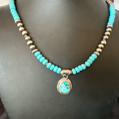 WoMens Blue Kingman Turquoise Pendant Navajo Sterling Silver Necklace 21" 18424