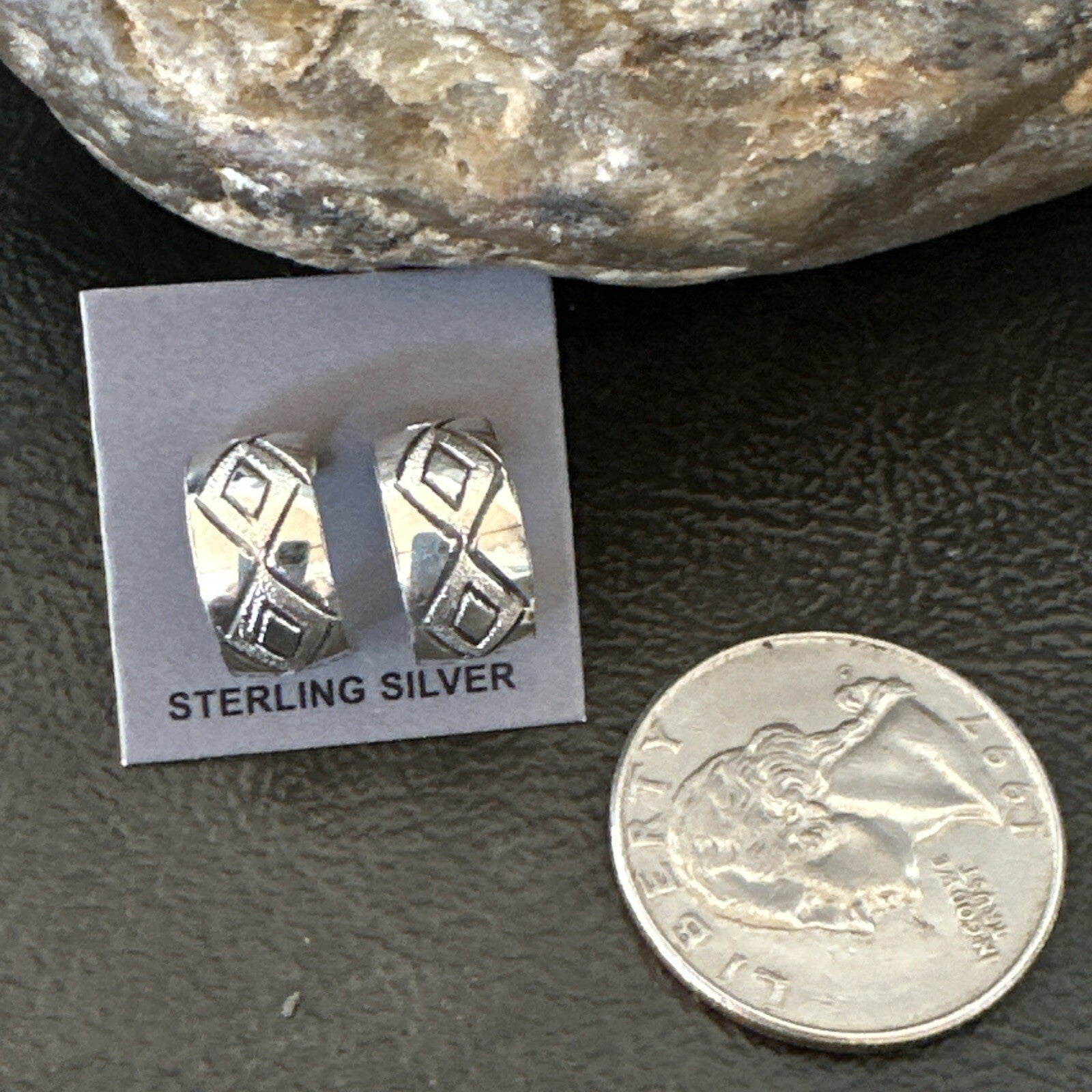 Children Girls Navajo Sterling Silver Stamped Handmade Earrings 0.25" 18635