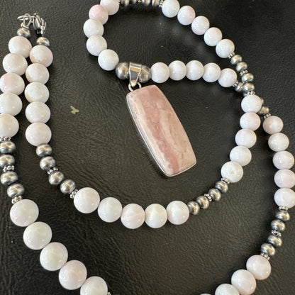 Southwestern Sterling Silver Pink Queen Conch Bead Necklace Pendant 20" 19584