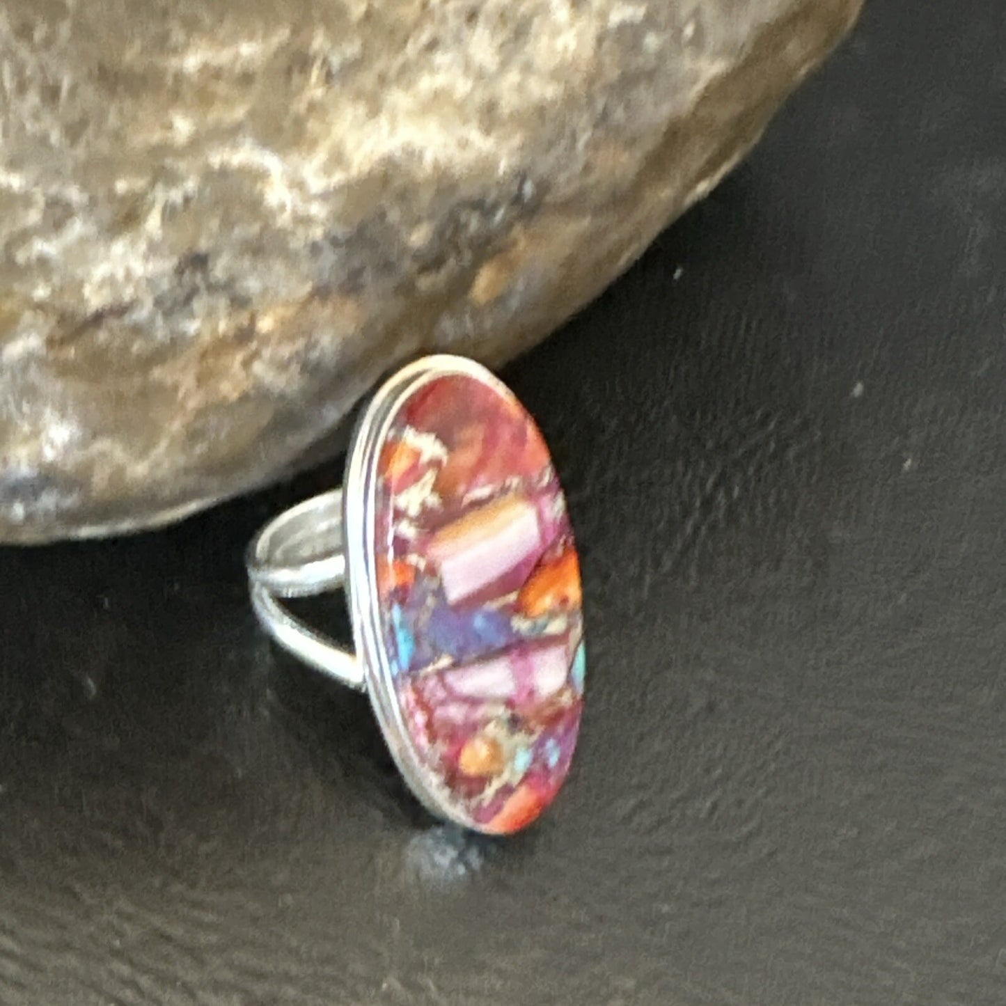 Blue Turquoise Spiny Oyster Southwestern Sterling Silver Ring Size 6 18536