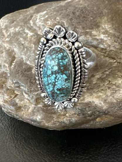 Navajo Sterling Silver Spiderweb Turquoise Adjustable Ring Sz 8 19616